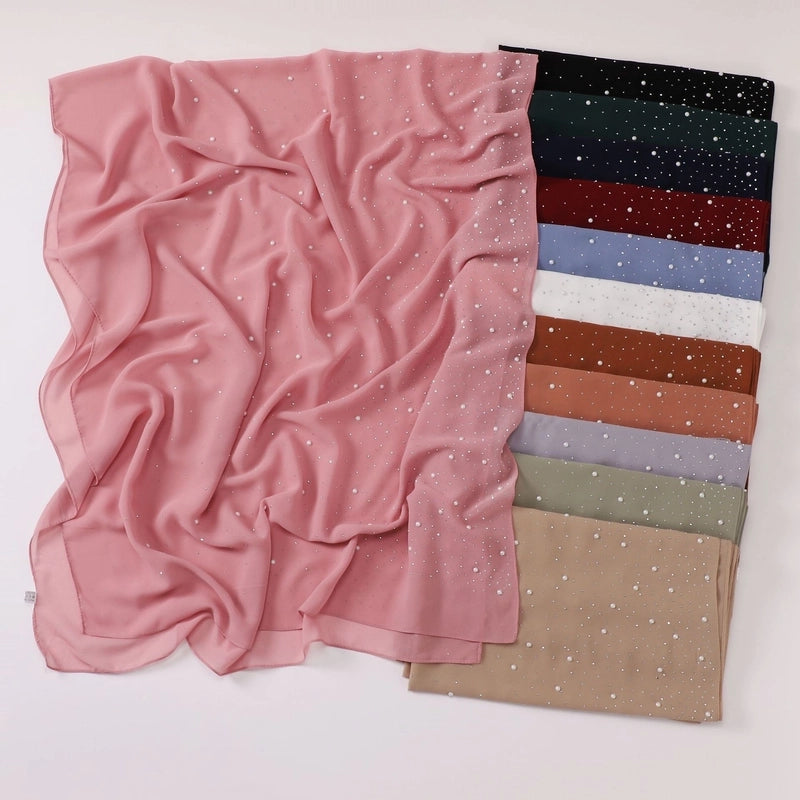Pearl Chiffon Ceramic Gypsophila Hot Drill Long Scarf Hui Scarf Indonesia Middle East Africa Turban