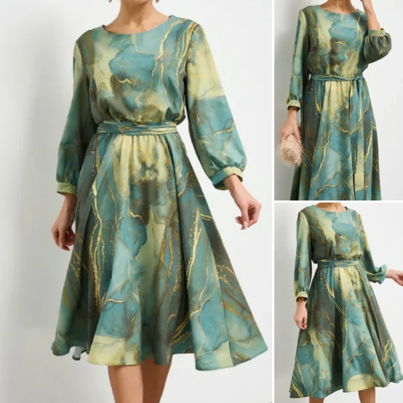 💕Limited Sale 50% OFF💕 Women’s Long Sleeve Fashion Printed Waist Dress – Chic & Timeless!