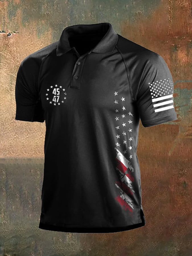 Men's Vintage American Flag 45-47 Color Block Polo Shirt