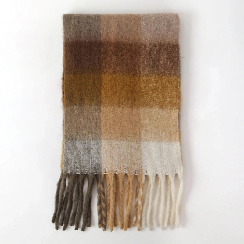 The Same Plaid Scarf Women Stitching Cashmere Mauhair Student Couple Winter Warm Shawl