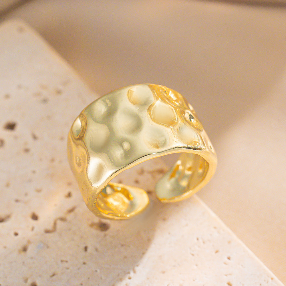 Minimalist Style Personalized And Versatile Style Niche Ring Hammer Pattern Design Copper Material Open Index Finger Ring