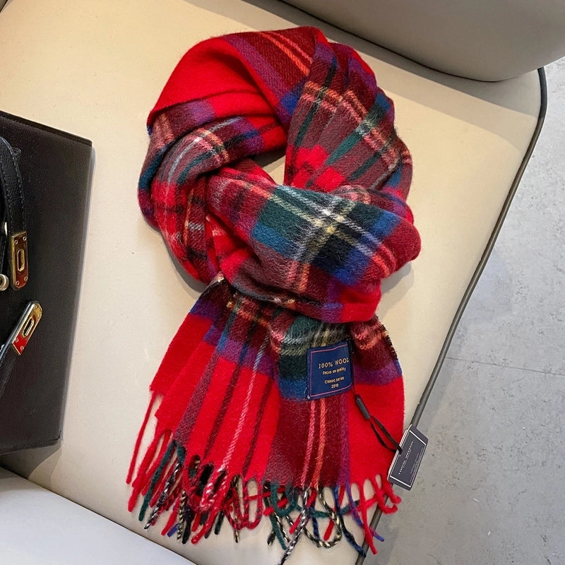 100% Wool Scarf Men's Winter Cashmere New Red Gift Box Packaging Gray Men's Plaid Scarf