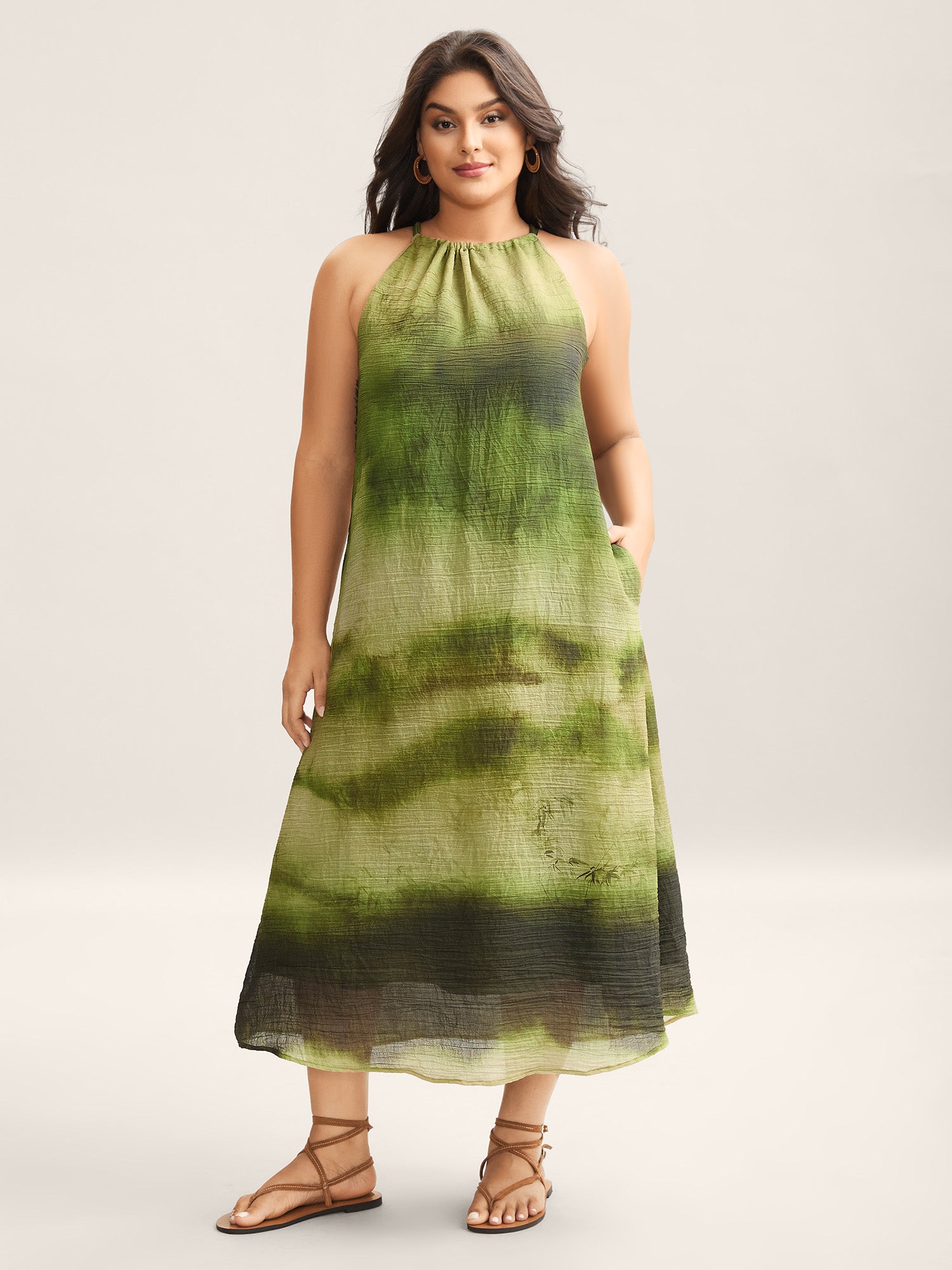 Tie-Dye Pattern Pockets Midi Dress