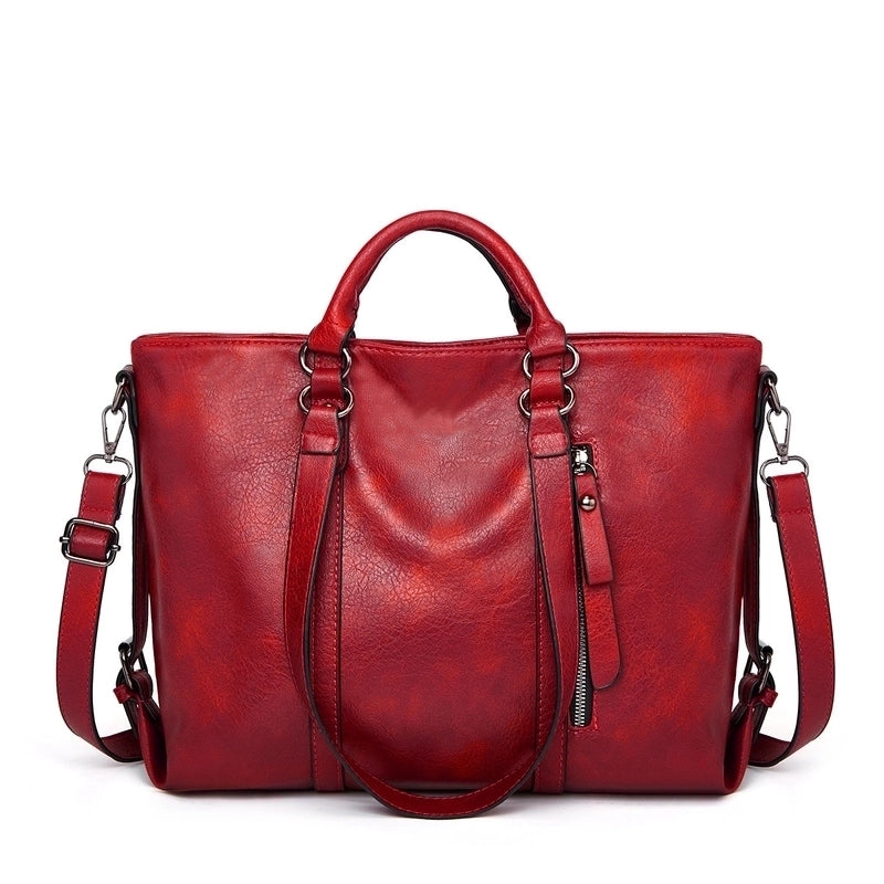 Women's Large Pu Leather Solid Color Classic Style Zipper Handbag