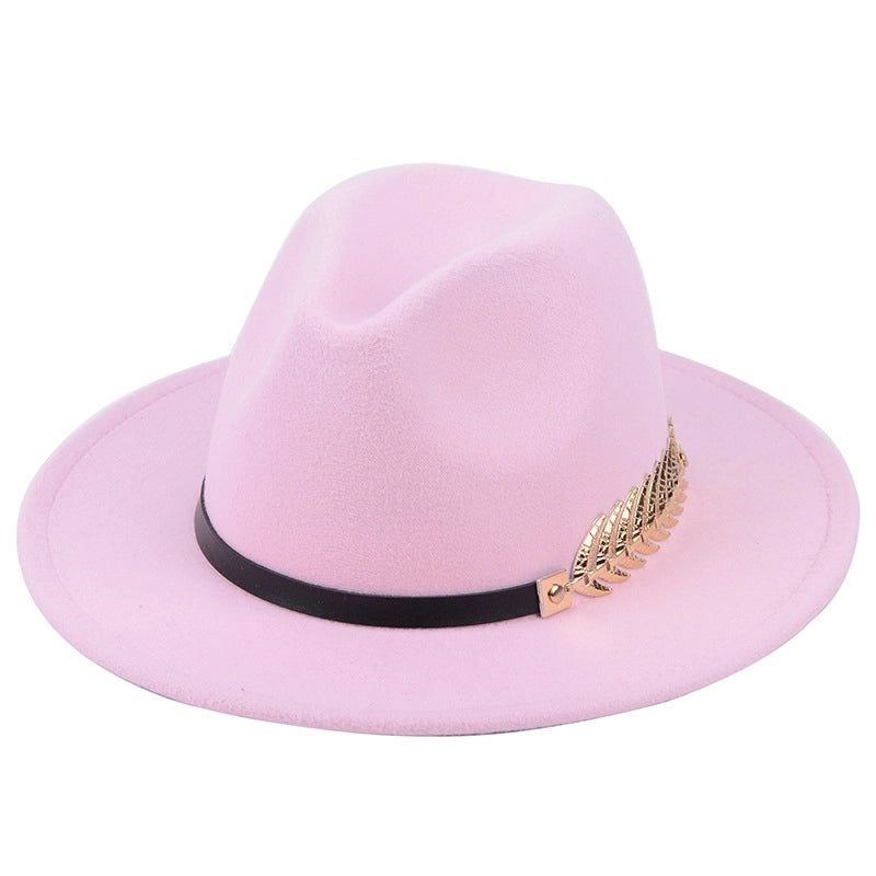 Metal Leaf Women's Woolen Hat Jazz Hat Autumn And Winter British Retro Top Hat Women
