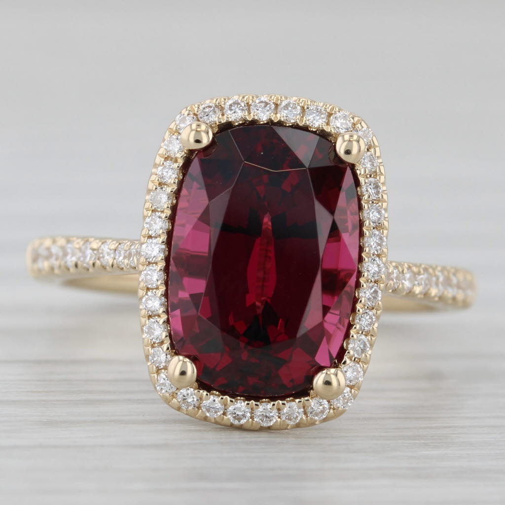 5.45ctw Rhodolite Garnet Diamond Halo Ring 14k Yellow Gold Size 6.5 Gem Zar