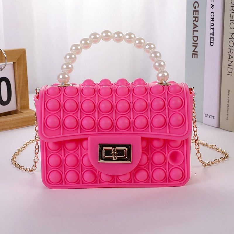 Girl's Color Block Solid Color Silica Gel Pearls Lock Clasp Kids Wallets