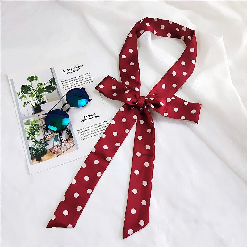 2 M New Polka Dot Special Long Edition Thin Narrow Silk Scarf Women's Spring Summer Autumn Scarf Belt Black And White Fashion