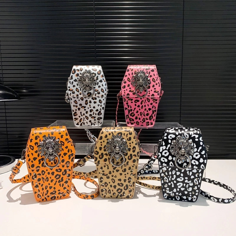 Women's Medium Pu Leather Leopard Streetwear Square Magnetic Buckle Crossbody Bag