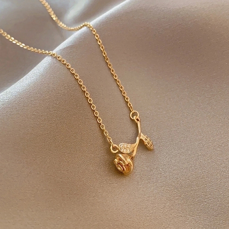 Elegant Minimalist Geometric Titanium Steel Plating Inlay Artificial Pearls Shell Zircon Necklace