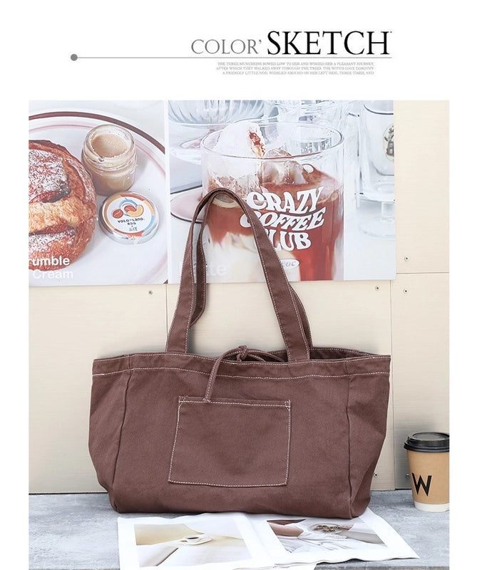 Women's Large Canvas Solid Color Basic Open Canvas Bag