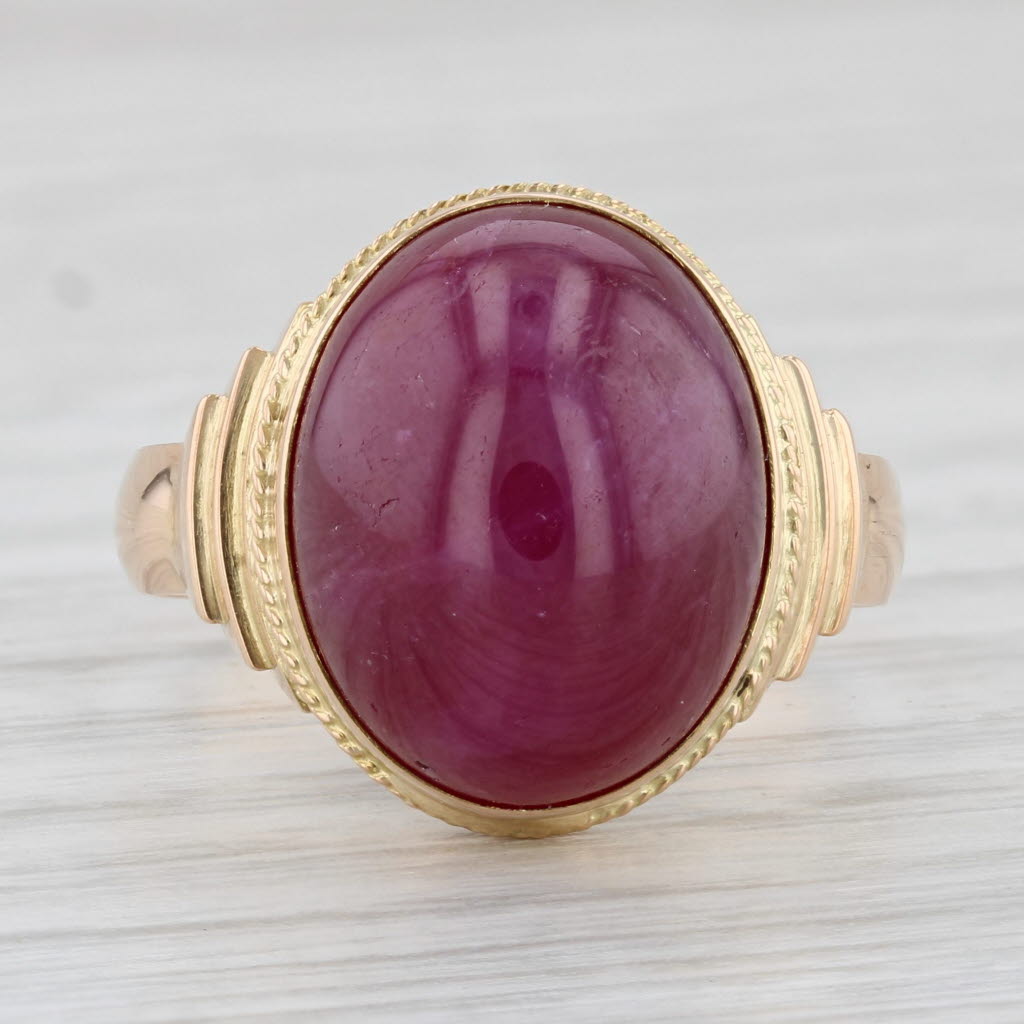 17ct Star Ruby Ring 18k Yellow Gold Size 9 Oval Cabochon Solitaire