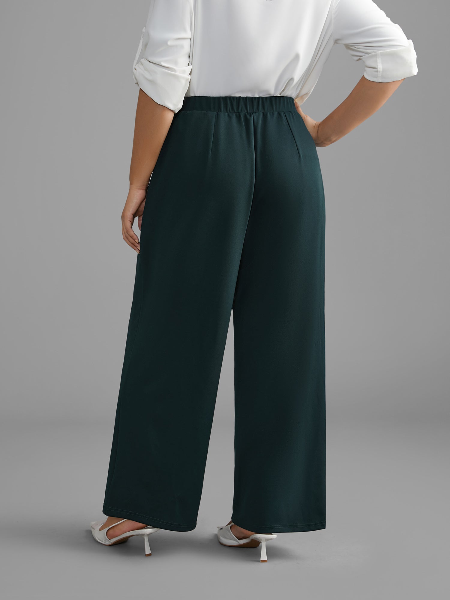 Solid Elastic Waist Wide Leg Pants