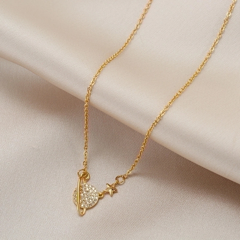Fashion Round Titanium Steel Inlay Zircon Pendant Necklace