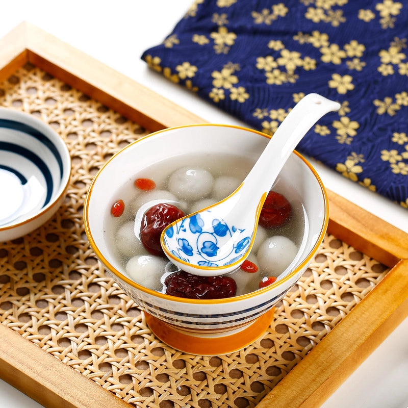 Small Soup Spoon Creative Blue And White Ceramic Spoon Household Thickened Curved Handle Anti-scalding Food Soup Spoon