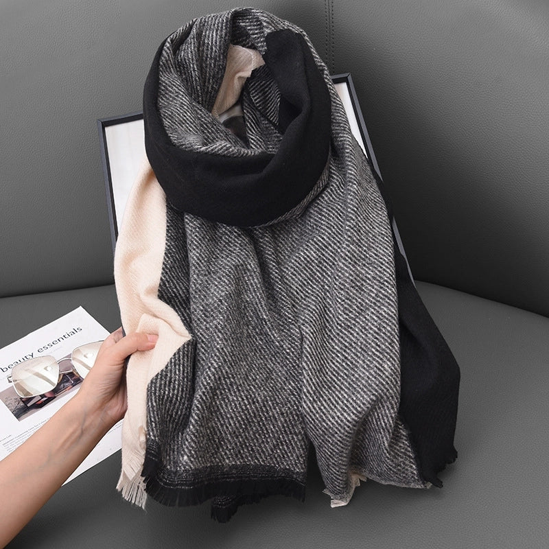 Women's Basic Color Block Polyester Tassel Scarf