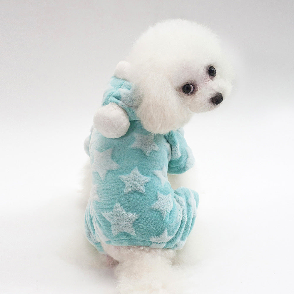 Star Printed Fleece Dog Cat Jumpsuits Pajama