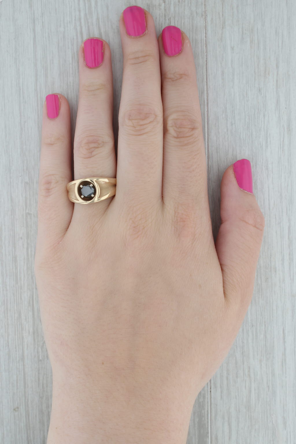 1ct Black Diamond Solitaire Men's Ring 14k Yellow Gold Size 10.75-11