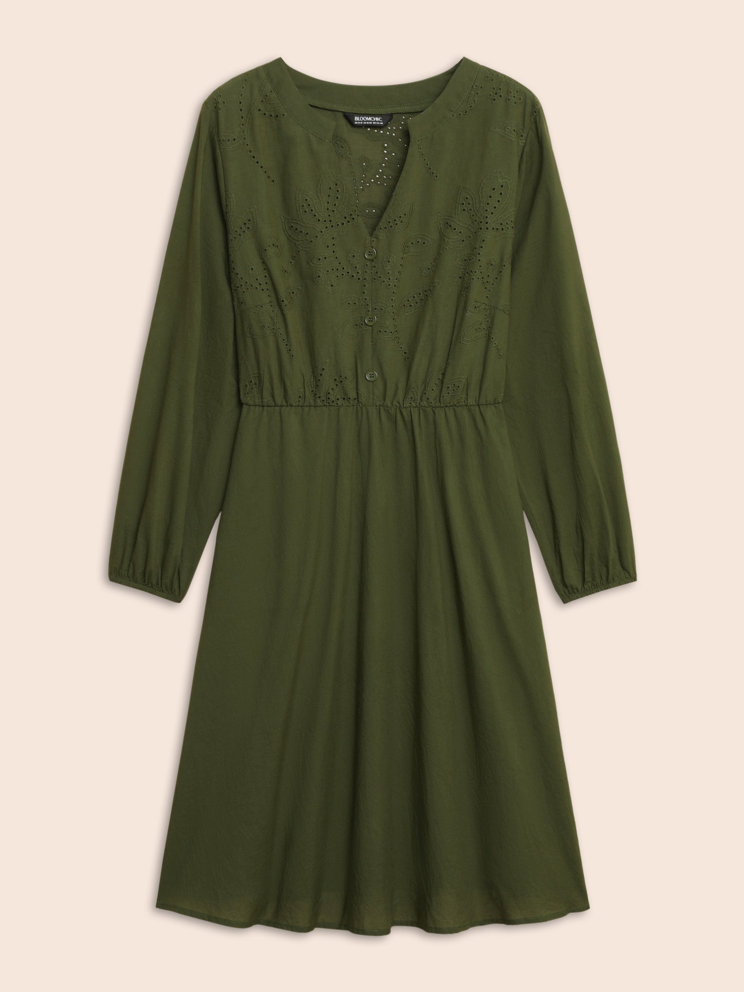 Notched Broderie Anglaise Button Detail Dress