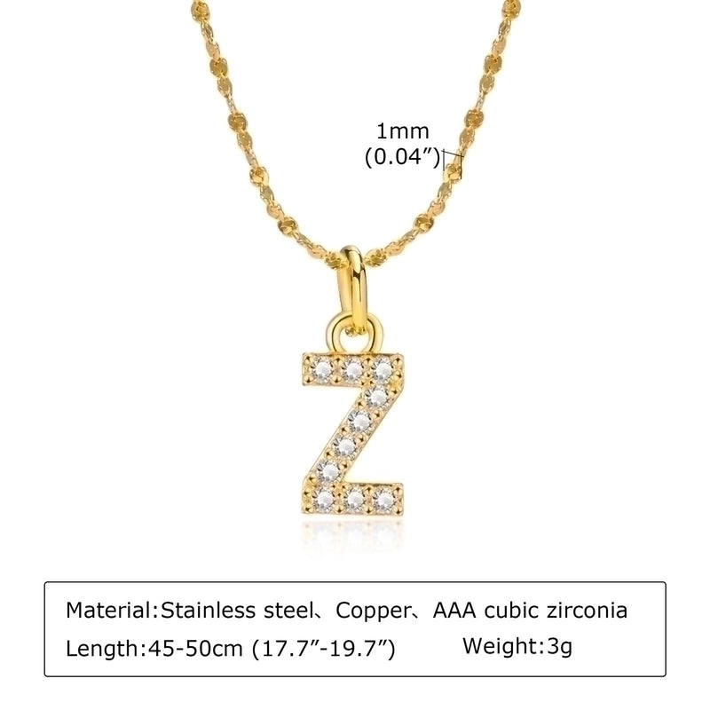 Minimalist Letter 201 Stainless Steel Copper Inlay Artificial Diamond Pendant Necklace