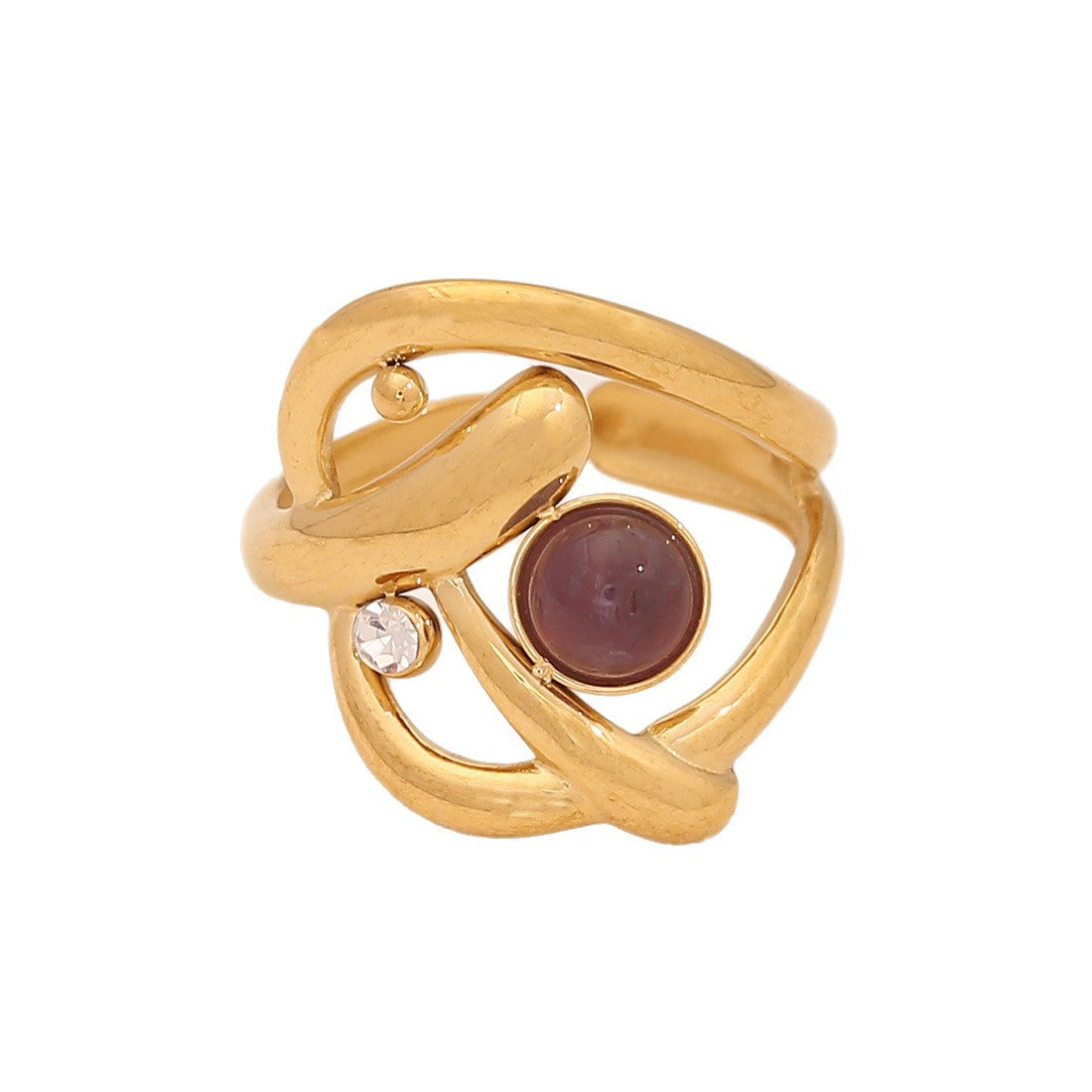 Retro Amethyst Natural Stone Ring Geometric Metal Style Open Ring R120