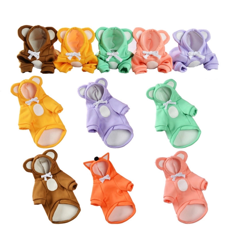 Autumn And Winter New Pet Cute Transformation Clothes Small Dog Bear Ears Dog Clothes Fleece-lined Warm Teddy Bear