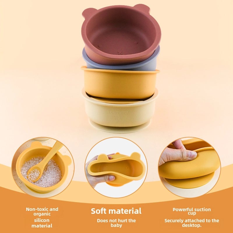 Hot Sale Baby Silicone Bowl Food Grade Platinum Silicone Cute Cartoon Bear Children's Food Supplement Tableware Suit