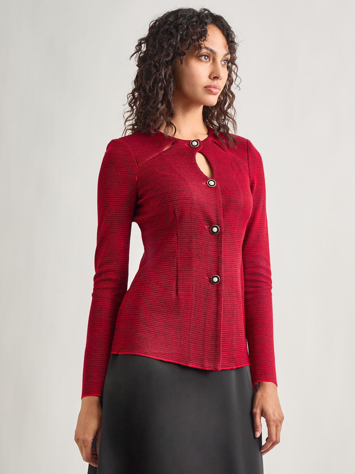 Tailored Fit Two-Toned Cutout Knit Jacket