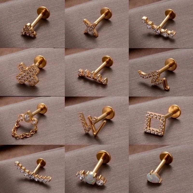 1 Piece Ear Cartilage Rings & Studs IG Style Cool Style Geometric Water Droplets Pure Titanium Plating Inlay Zircon