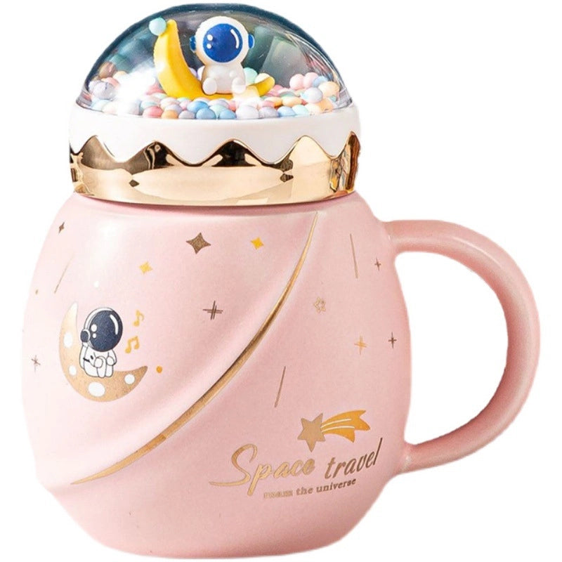 2 Pieces Astronaut Series Space Mug With Lid And Spoon Ceramic Couple Water Cup Girl Gift Set Boyfriend Gift
