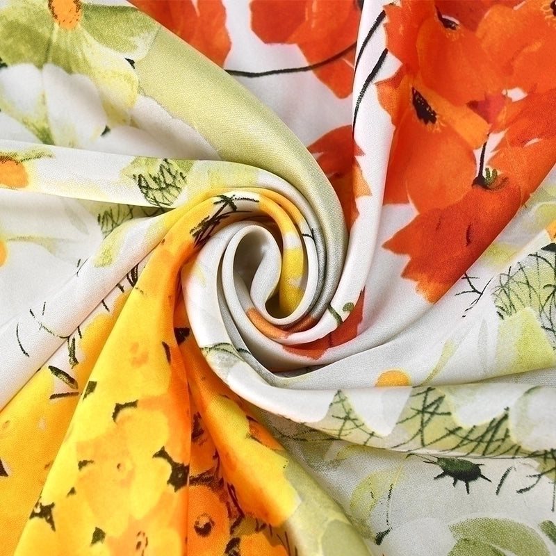 Women's Original Design Sweet Colorful Flower Satin Silk Scarf