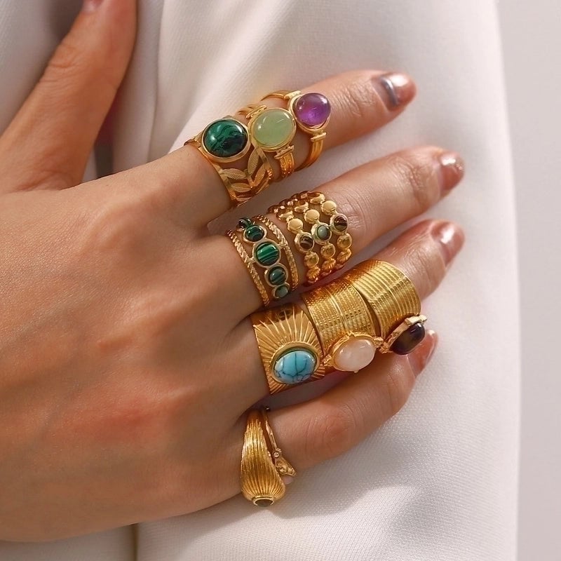 Fashion Geometric 304 Stainless Steel Artificial Gemstones Irregular Rings