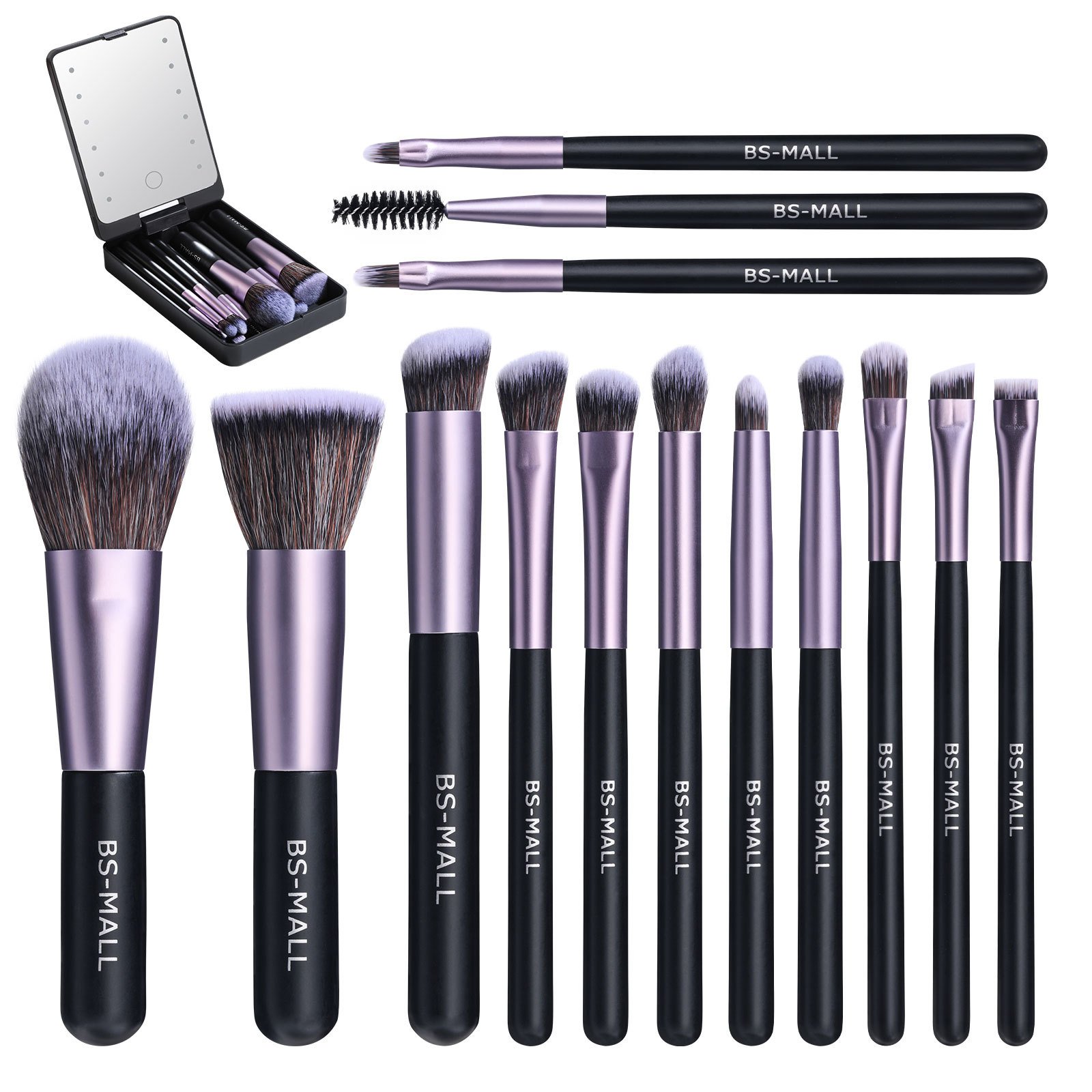 ✨Travel Makeup Brush Set With LED Light Mirror (🔥14PCS Brushes And 🎁Free Makeup Sponge)