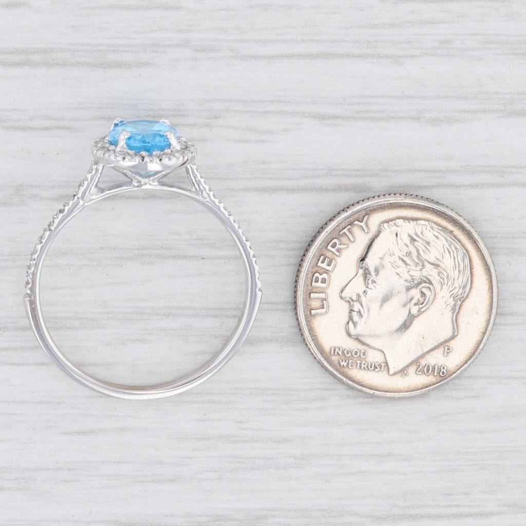 New 1.90ctw Oval Blue Topaz Diamond Halo Ring 14k White Gold Size 7.5