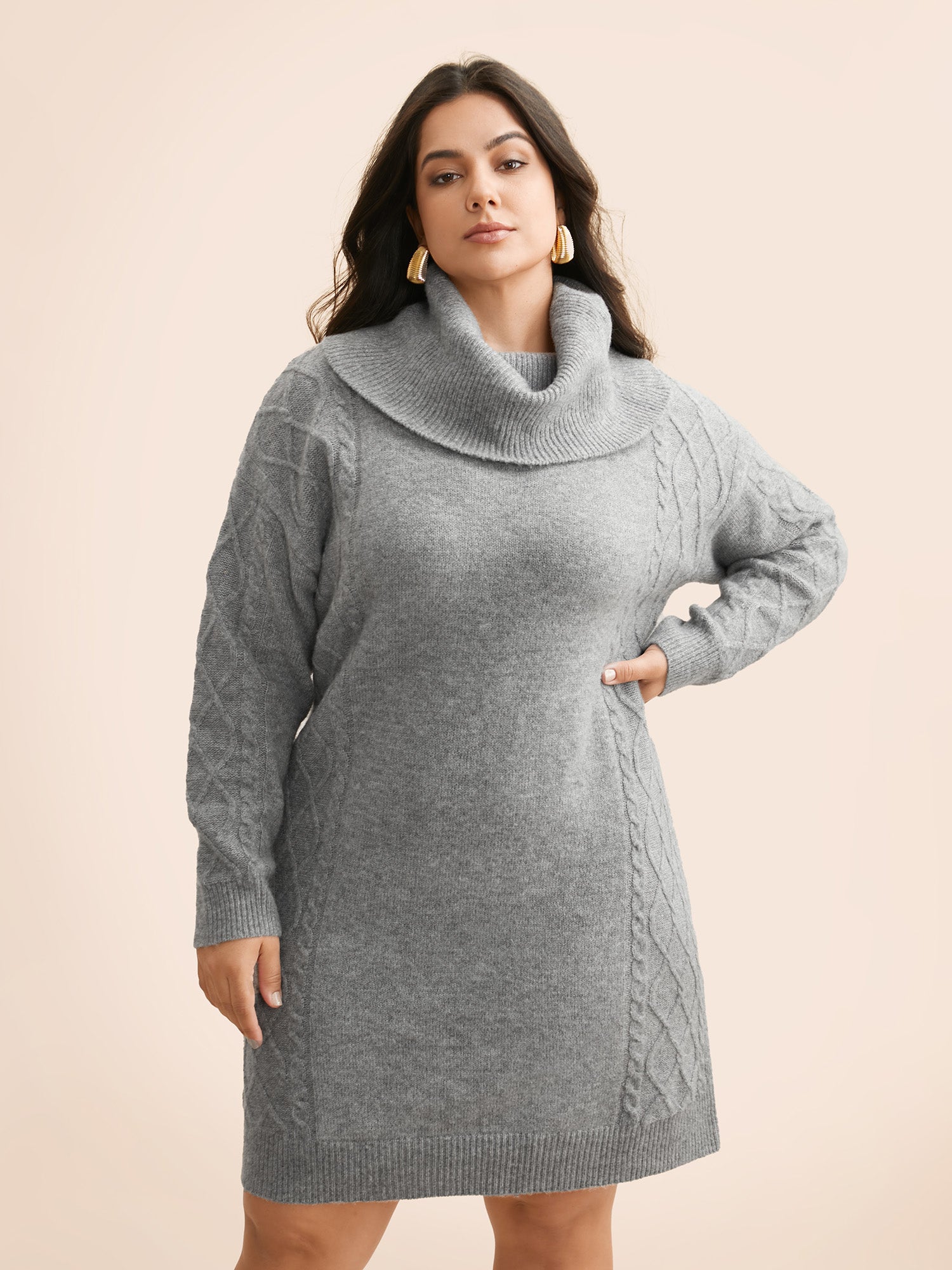 Airy Cozy Cable Knit Wool Sweater Dress