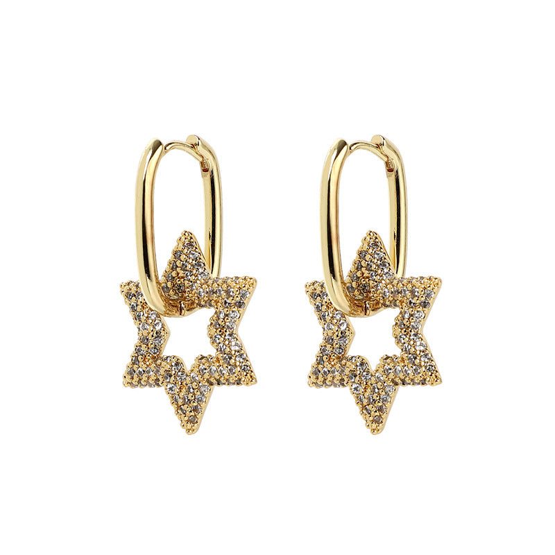 Minimalist Elegant Women Star Hollow Geometric Metal Geometric Zircon Earrings