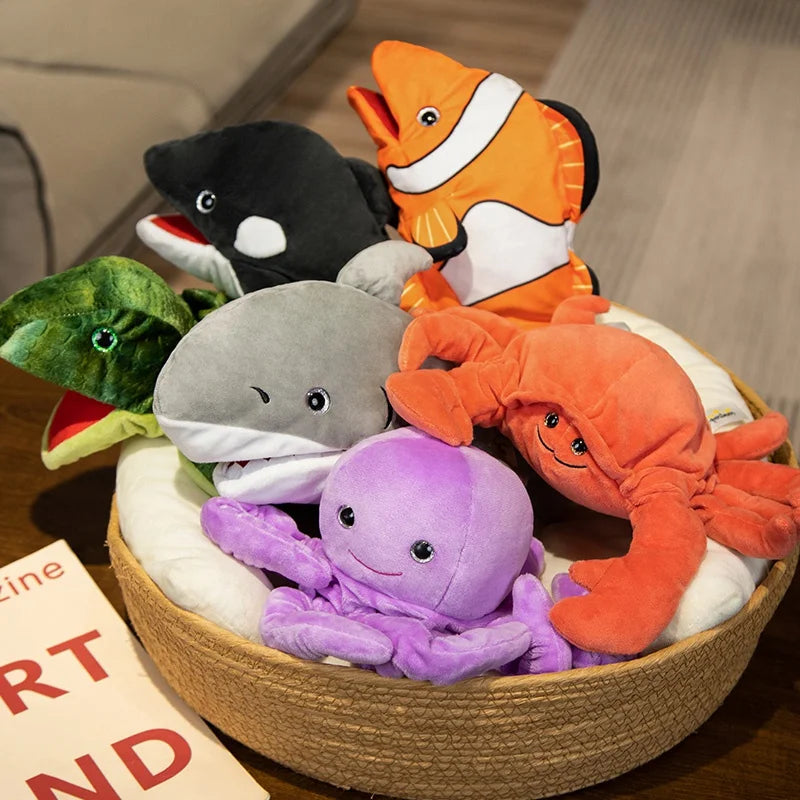 Stuffed Plush Animals Toys Hand Finger Story Puppet Kawaii Dolls Educational Toys Octopus Penguin Clown Fish Birthday Gift