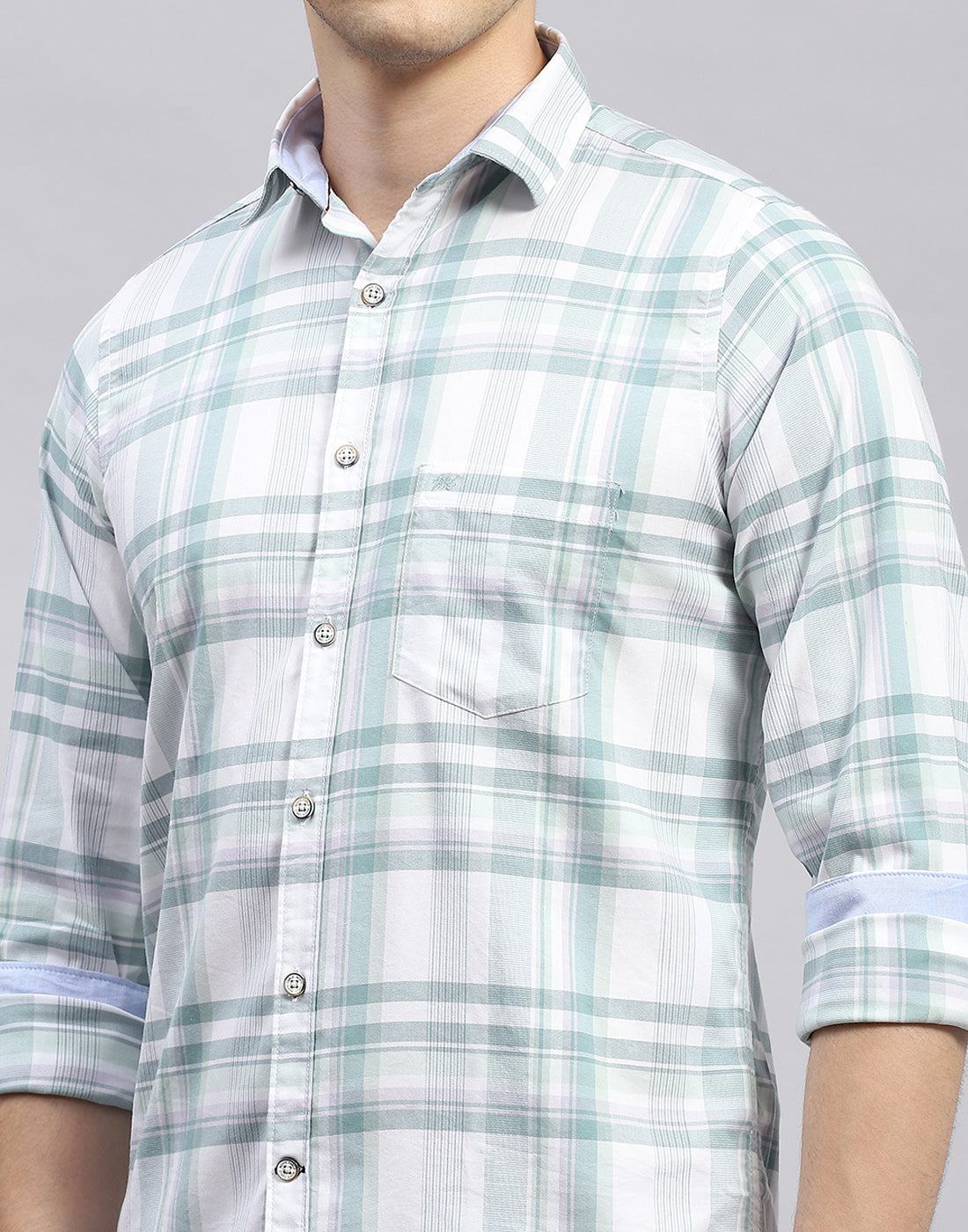 Men Green Check Collar Full Sleeve Shirt