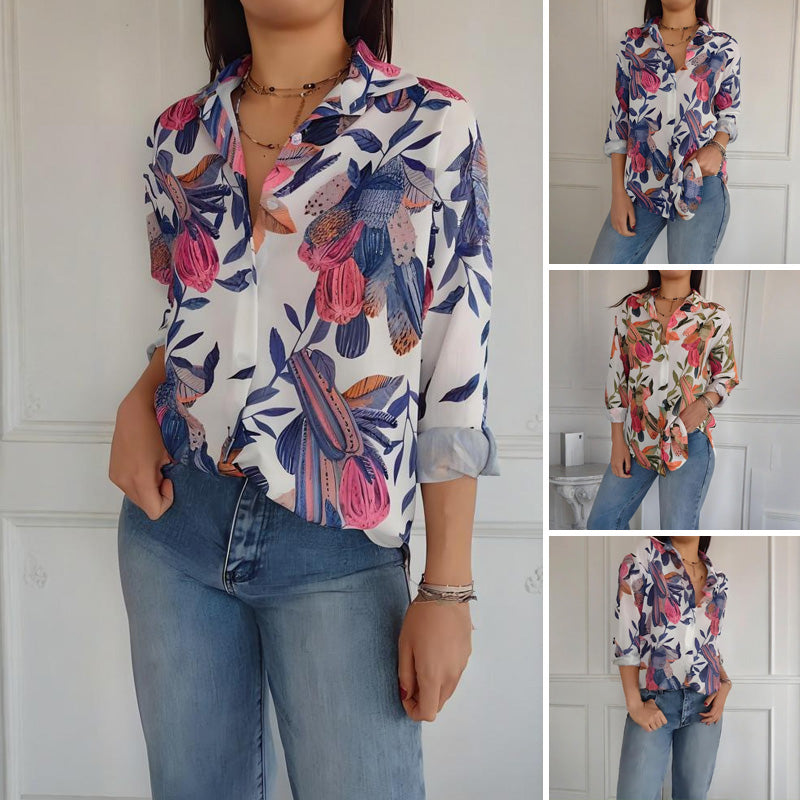 🌸 Special Price £13.98!!Elegant Plants Print Button-up Shirt