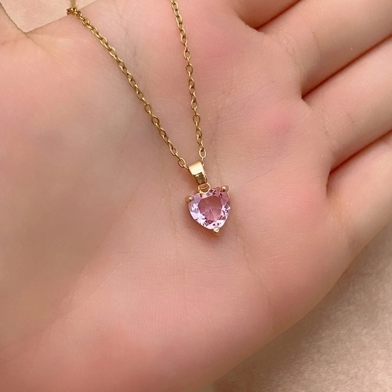 2 Pieces Elegant Minimalist Heart Shape 304 Stainless Steel Copper Plating Inlay Gold Plated Zircon Pendant Necklace