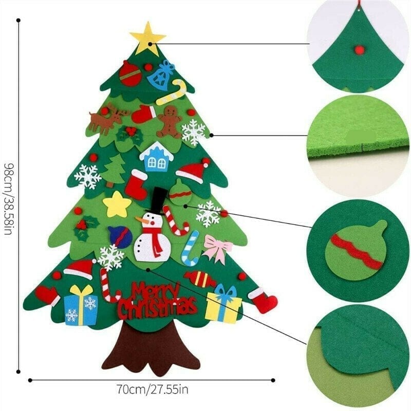 (🎅 Christmas Sale - 49% Off) Felt Christmas Tree Set with 32PCS Tree Hanging Wall Ornaments 30LED String Lights✨DIY with Kids