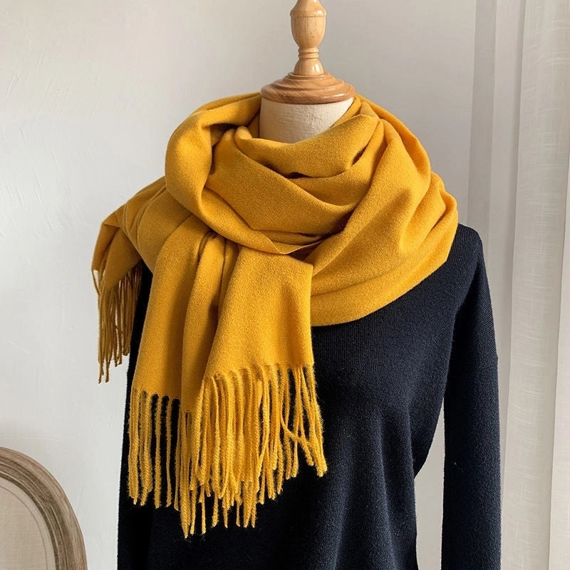 Autumn And Winter Imitation Cashmere Scarf Classic Double-sided Solid Color Men's And Women's Warm Large Shawl Dual-use Scarf