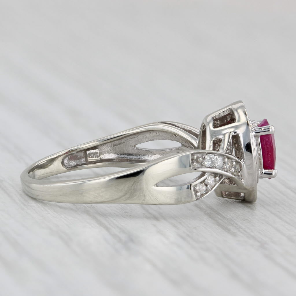 0.75ctw Oval Ruby Diamond Halo Ring 10k White Gold Size 7