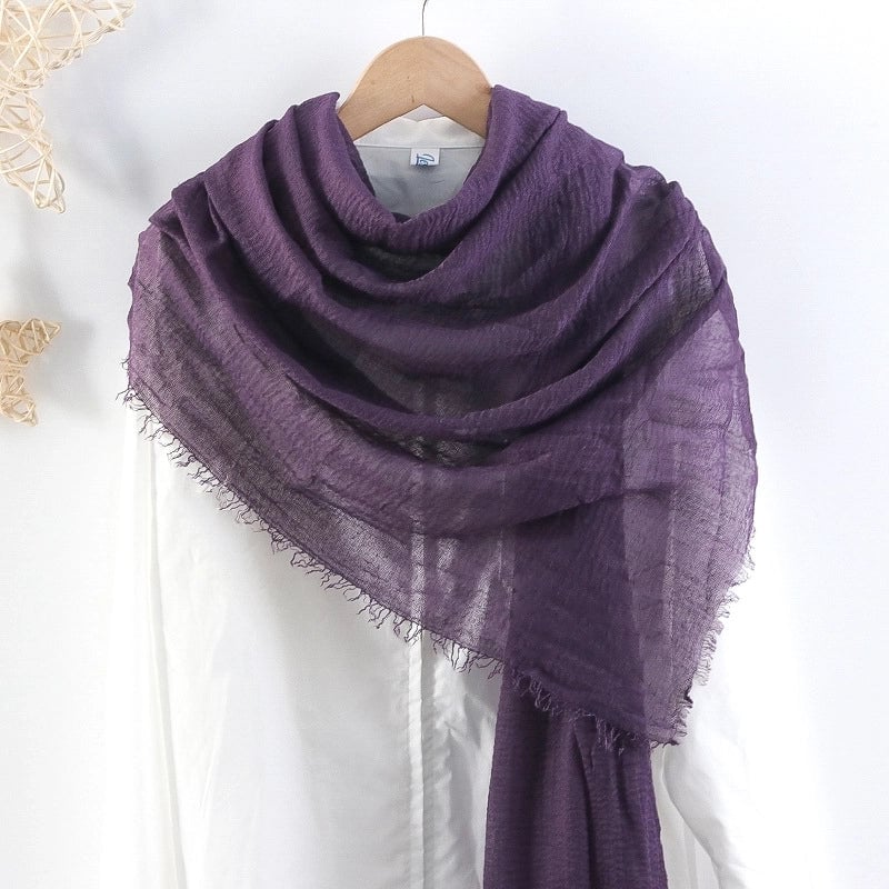 Hot Selling Solid Color Pleated Cotton And Linen Scarf Women's Bag Headscarf Crumpled Hair Fringe Bubble Scarf Women's Scarf Cover Head