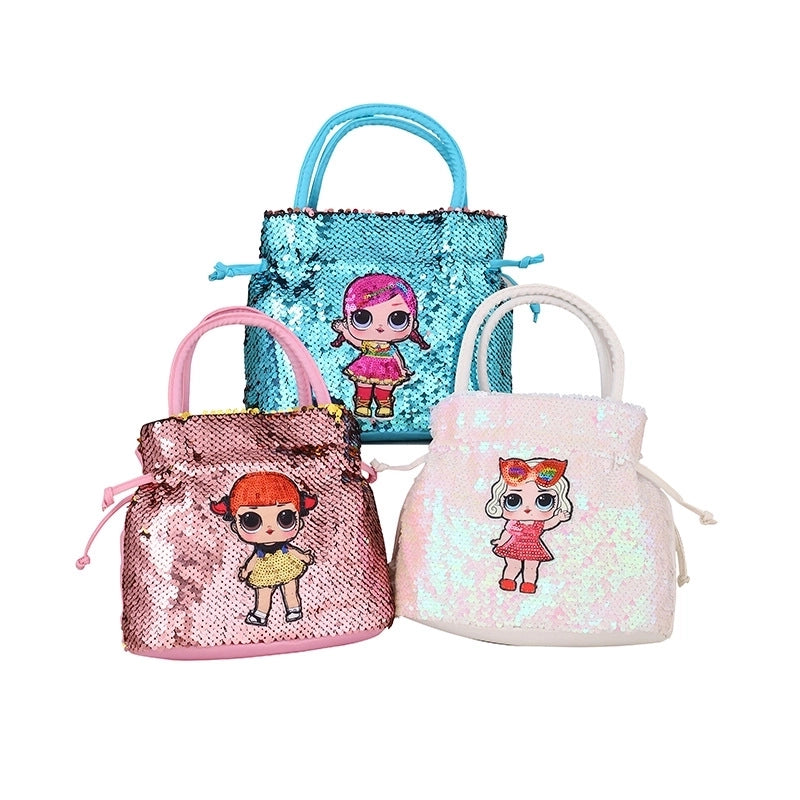 Girl's Small All Seasons Pu Leather Cartoon Cute Sequins Bucket Magnetic Buckle Handbag