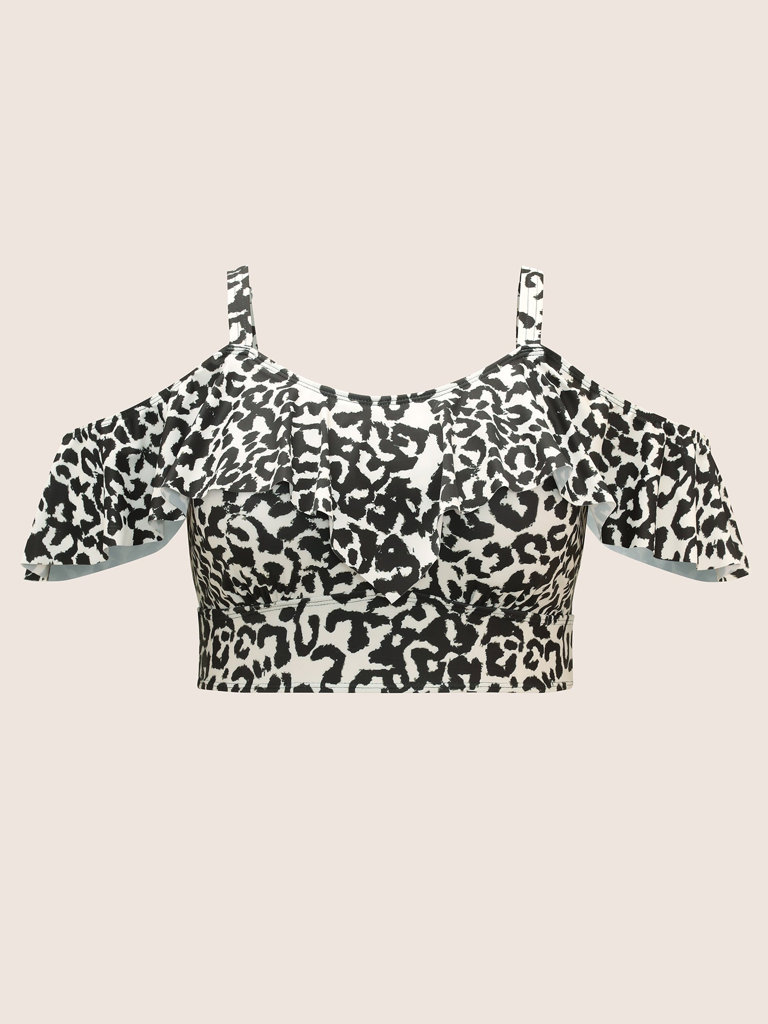 Leopard Print Ruffles Adjustable Straps Swim Top