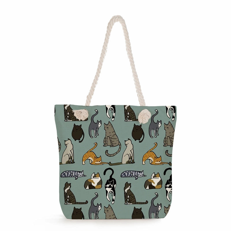 Women's Medium Linen Cartoon Elegant Basic Classic Style Square Zipper Canvas Bag