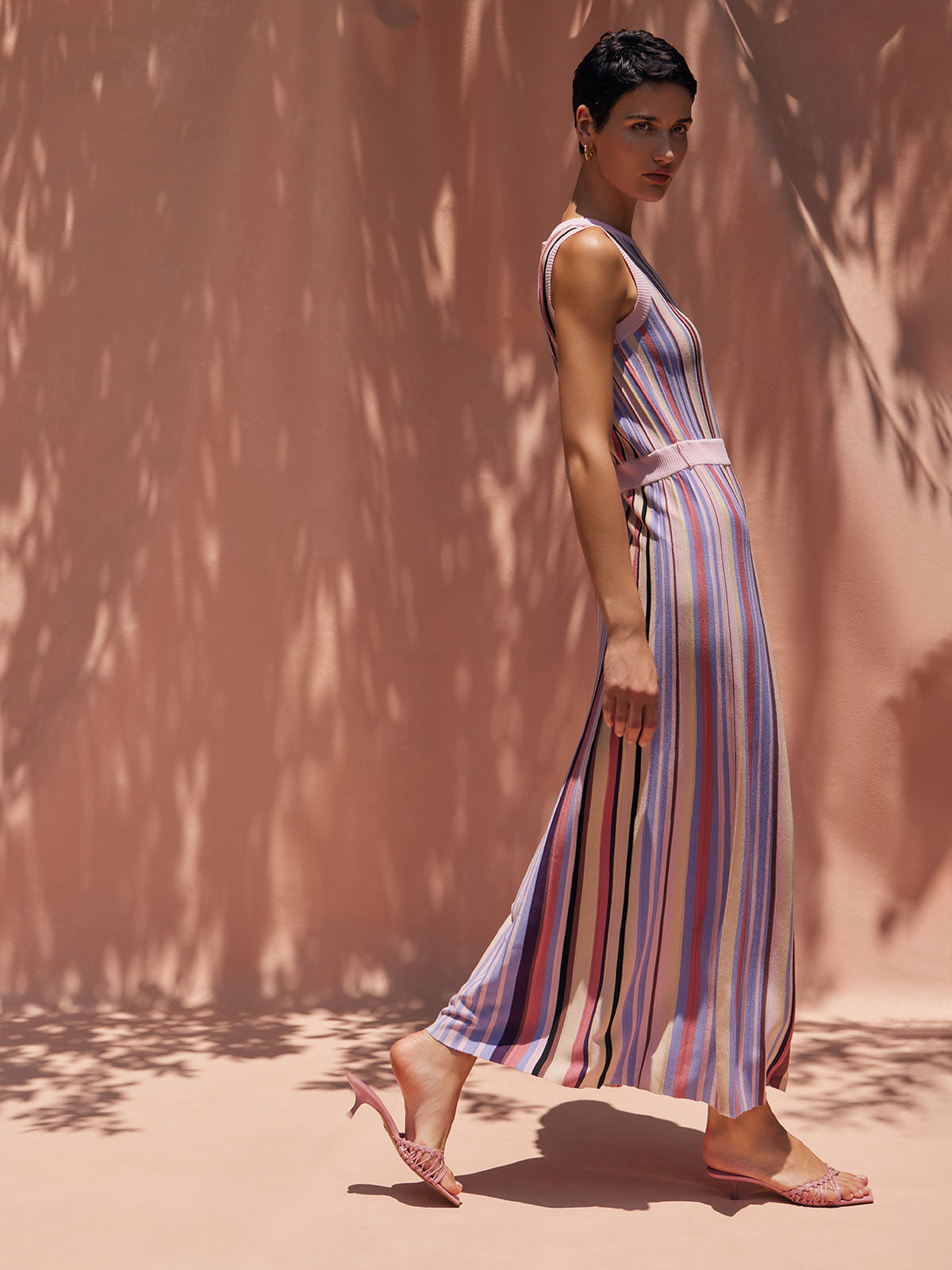 Sleeveless Soft Ribbed Knit Belted Maxi Dress - Modern Fit