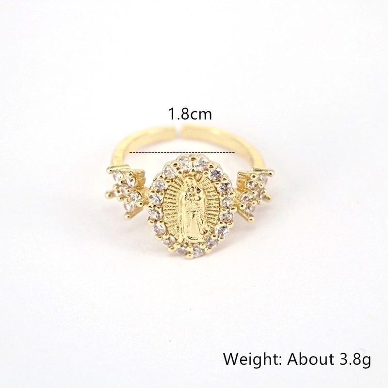 Fashion Inlaid Zircon Virgin Mary Copper Zircon Geometric Ring