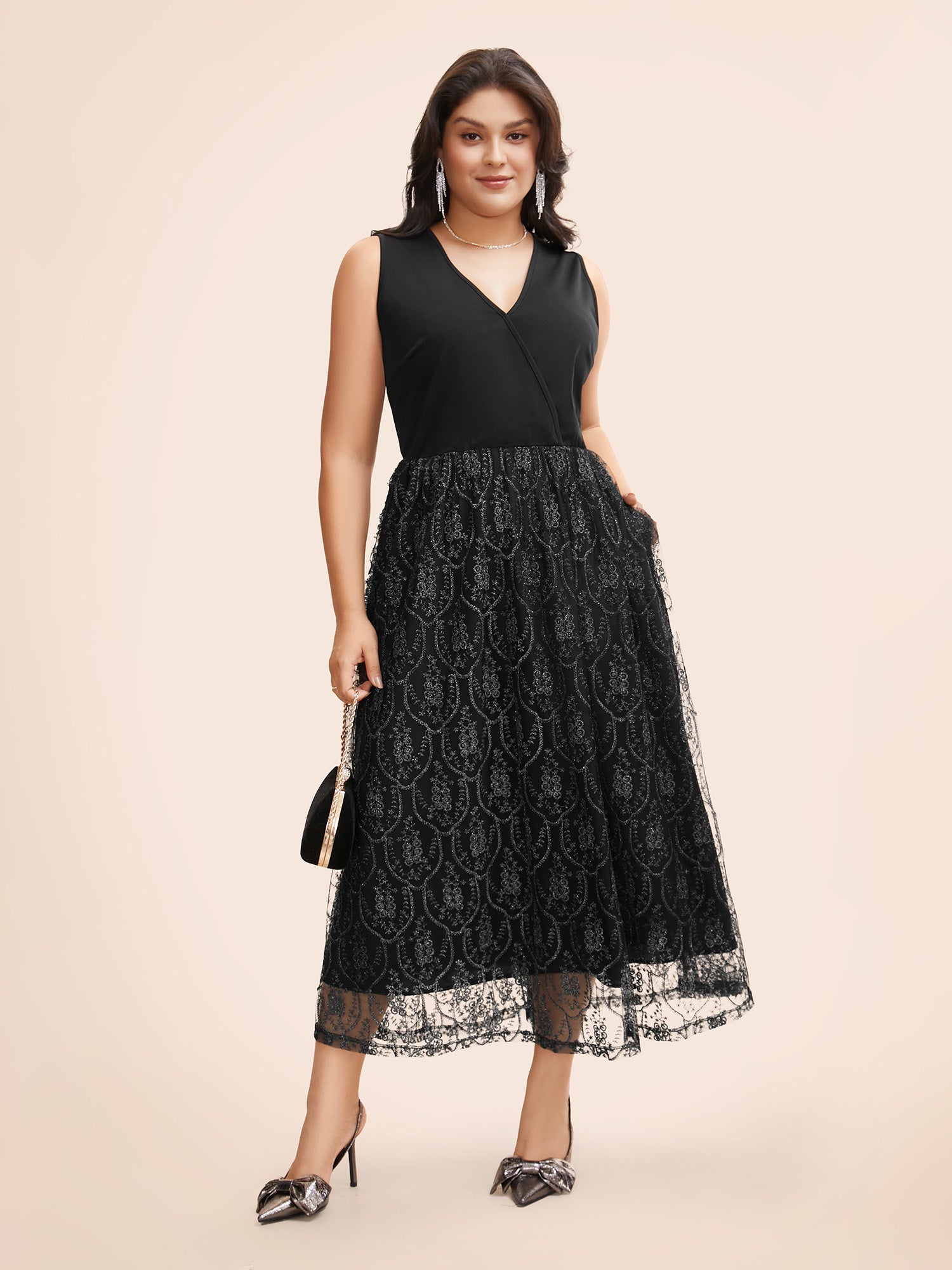 Embroidered Mesh Patchwork Sleeveless Dress